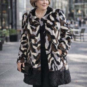 Adrienne Landau Faix Fur Brown Black Grey Coat brand new sz L